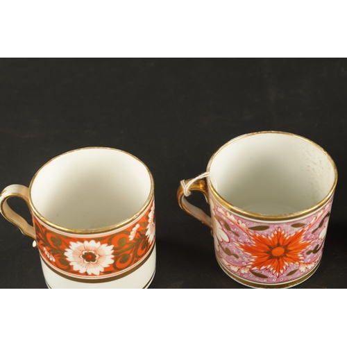 58 - A SPODE COFFEE CAN AND SAUCER TOGETHER WITH FOUR COFFEE CANS decorated with stylised floral pattern ... 