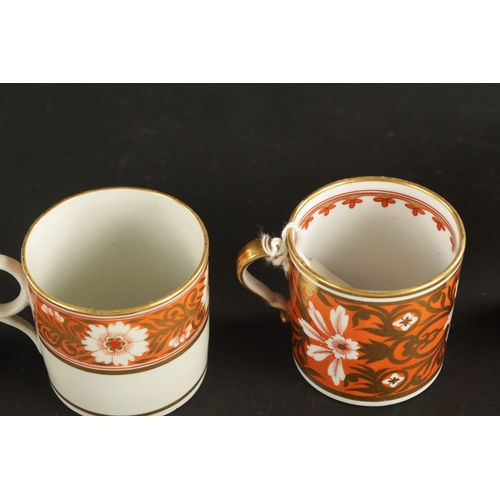 58 - A SPODE COFFEE CAN AND SAUCER TOGETHER WITH FOUR COFFEE CANS decorated with stylised floral pattern ... 