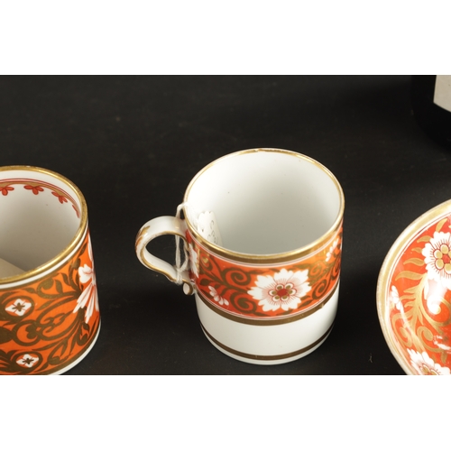 58 - A SPODE COFFEE CAN AND SAUCER TOGETHER WITH FOUR COFFEE CANS decorated with stylised floral pattern ... 