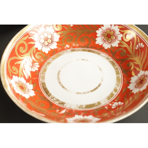 58 - A SPODE COFFEE CAN AND SAUCER TOGETHER WITH FOUR COFFEE CANS decorated with stylised floral pattern ... 