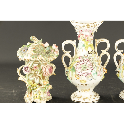 59 - A COLLECTION OF FIVE MID 19TH CENTURY ENGLISH PORCELAIN comprising a pair of mid 19th century Englis... 