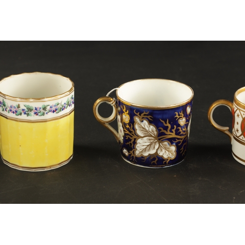 67 - THREE DERBY COFFEE CANS TOGETHER WITH A MINTON AND SPODE COFFEE CAN CIRCA 1810 (6.5cm high)