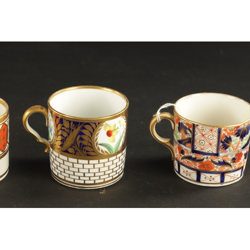 67 - THREE DERBY COFFEE CANS TOGETHER WITH A MINTON AND SPODE COFFEE CAN CIRCA 1810 (6.5cm high)