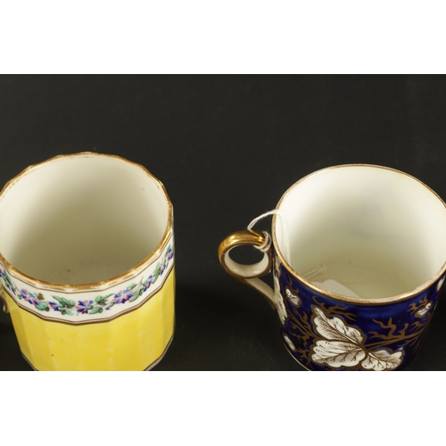 67 - THREE DERBY COFFEE CANS TOGETHER WITH A MINTON AND SPODE COFFEE CAN CIRCA 1810 (6.5cm high)