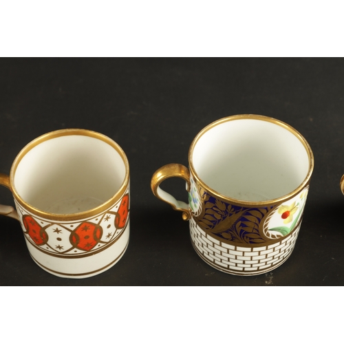 67 - THREE DERBY COFFEE CANS TOGETHER WITH A MINTON AND SPODE COFFEE CAN CIRCA 1810 (6.5cm high)