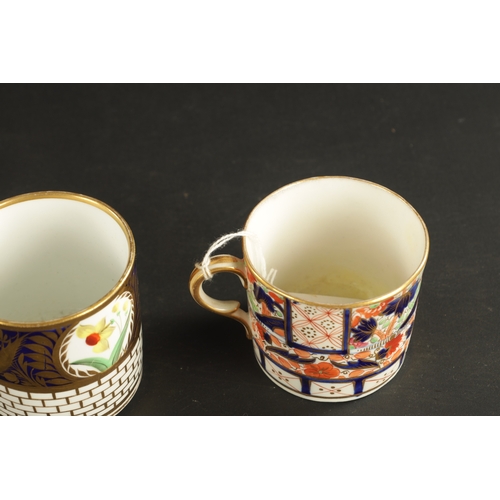 67 - THREE DERBY COFFEE CANS TOGETHER WITH A MINTON AND SPODE COFFEE CAN CIRCA 1810 (6.5cm high)