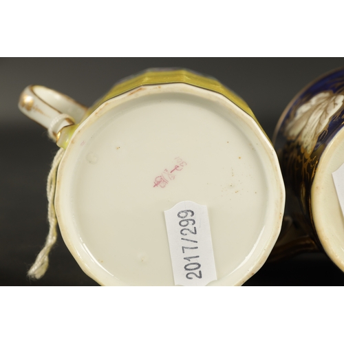 67 - THREE DERBY COFFEE CANS TOGETHER WITH A MINTON AND SPODE COFFEE CAN CIRCA 1810 (6.5cm high)