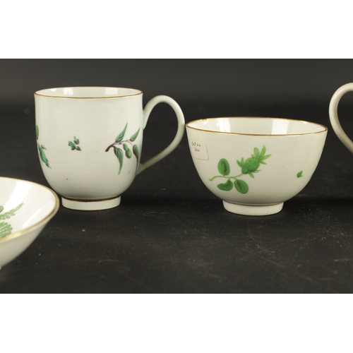 68 - A WORCESTER PORCELAIN TRIO PAINTED WITH GREEN FLORAL SPRIGGS together with A WORCESTER CUP PAINTED W... 