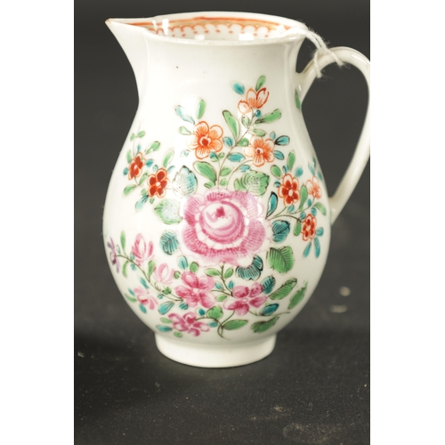 75 - TWO 18TH CENTURY WORCESTER JUGS painted with flowers (10cm and 9.5cm high)