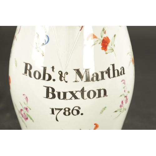 78 - AN ENGLISH PEARLWARE JUG INSCRIBED ROBERT AND MARTHA BUXTON 1876 (17cm high)