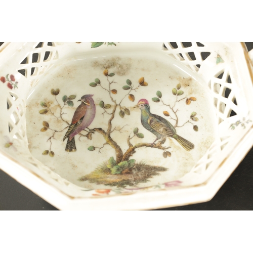 79 - A PAIR OF LATE 19TH CENTURY MEISSEN STYLE COMPORTS handpainted with birds flowers and insects. (34CM... 