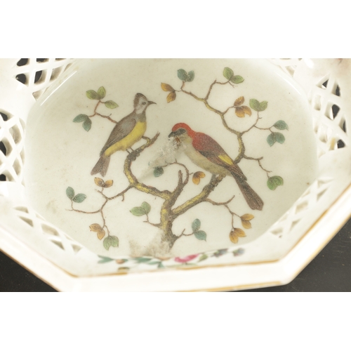 79 - A PAIR OF LATE 19TH CENTURY MEISSEN STYLE COMPORTS handpainted with birds flowers and insects. (34CM... 