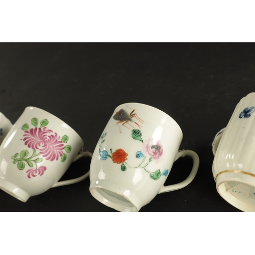 82 - A WORCESTER GILLY FLOWER PATTERN FLUTED TRIO TOGETHER WITH A LIVERPOOL PORCELAIN CUP, TWO WORCESTER ... 