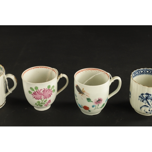 82 - A WORCESTER GILLY FLOWER PATTERN FLUTED TRIO TOGETHER WITH A LIVERPOOL PORCELAIN CUP, TWO WORCESTER ... 