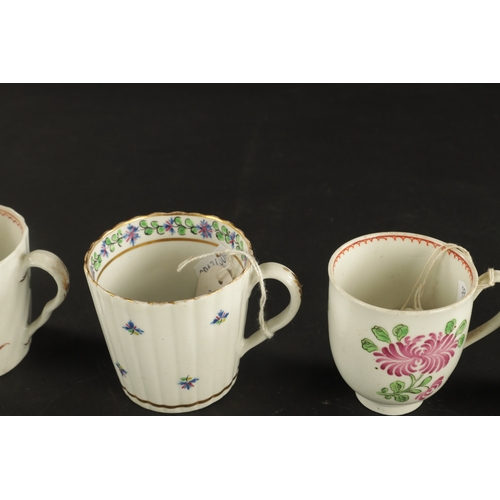 82 - A WORCESTER GILLY FLOWER PATTERN FLUTED TRIO TOGETHER WITH A LIVERPOOL PORCELAIN CUP, TWO WORCESTER ... 