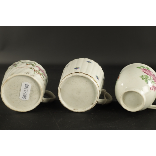 82 - A WORCESTER GILLY FLOWER PATTERN FLUTED TRIO TOGETHER WITH A LIVERPOOL PORCELAIN CUP, TWO WORCESTER ... 