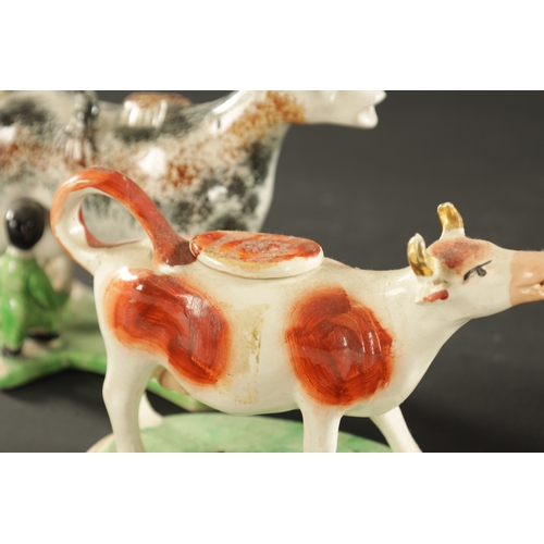 85 - A COLLECTION OF LATE 19TH CENTURY STAFFORDSHIRE POTTERY COW CREAMERS (20cm across and smaller)