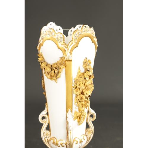 87 - A PAIR OF LATE 19TH CENTURY ROYAL CROWN DERBY VASES with gilt swags of flowers (23cm high)