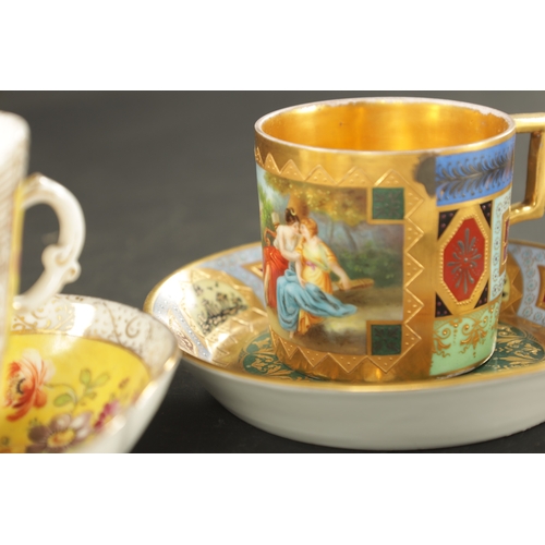 92 - A COLLECTION OF THREE VIENNA STYLE CABINET CUPS AND SAUCERS CIRCA 1900 each painted with titled clas... 