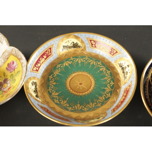 92 - A COLLECTION OF THREE VIENNA STYLE CABINET CUPS AND SAUCERS CIRCA 1900 each painted with titled clas... 