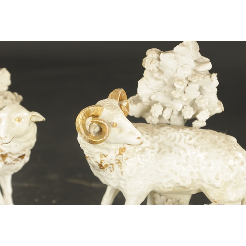 93 - A PAIR OF LATE 18TH CENTURY DERBY PORCELAIN SHEEP GROUPS, including a ram and ewe with lambs with gi... 