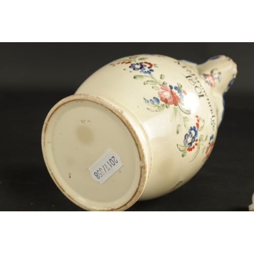 98 - THREE PIECES OF CREAMWARE comprising a Leeds creamware jug inscribed 'M Brownridge' dated 1801, a Le... 