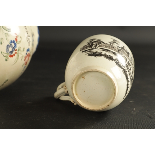 98 - THREE PIECES OF CREAMWARE comprising a Leeds creamware jug inscribed 'M Brownridge' dated 1801, a Le... 