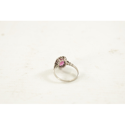 448 - A VINTAGE WHITE GOLD RUBY AND DIAMOND RING total weight app. 3.2g, ring size 0. (Ruby measures 7mm b... 