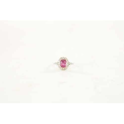 448 - A VINTAGE WHITE GOLD RUBY AND DIAMOND RING total weight app. 3.2g, ring size 0. (Ruby measures 7mm b... 