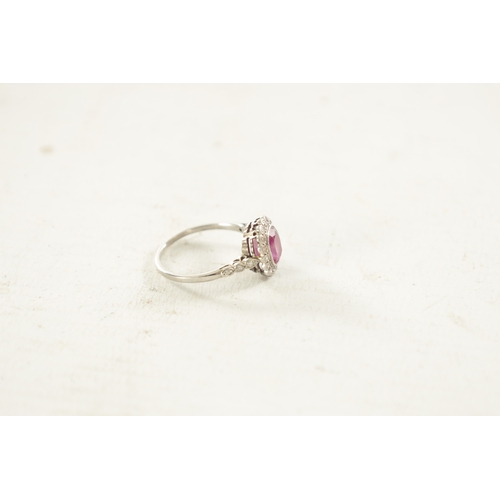 448 - A VINTAGE WHITE GOLD RUBY AND DIAMOND RING total weight app. 3.2g, ring size 0. (Ruby measures 7mm b... 