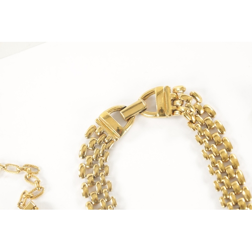 449 - A COLLECTION OF THREE GOLD-PLATED NECKLACES AND A BRACELET. (4)