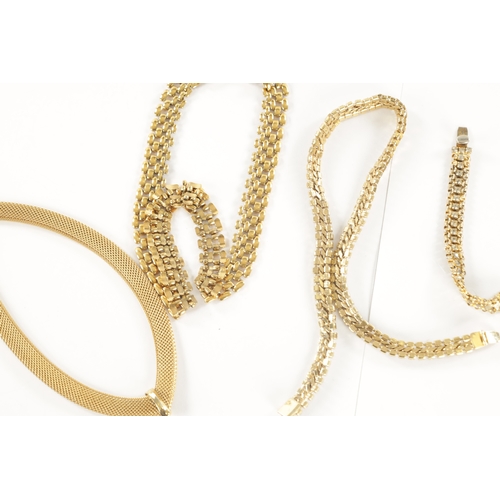 449 - A COLLECTION OF THREE GOLD-PLATED NECKLACES AND A BRACELET. (4)