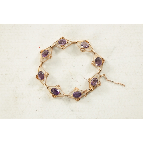 464 - A VINTAGE 9CT GOLD AMETHYST BRACELET total weight app. 11g. (18cm long)