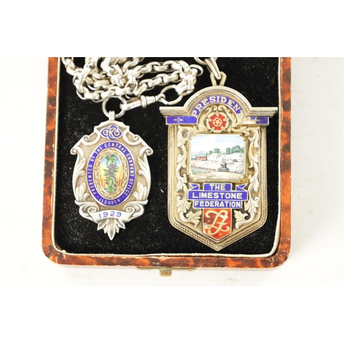 465 - A LARGE MID 20TH CENTURY SILVER AND ENAMEL MEDALLION for the President of the Limestone Federation, ... 