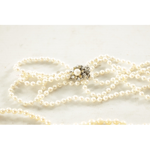 468 - A COLLECTION OF FOUR PEARL NECKLACES AND A PAIR OF EARRINGS one with a 9ct white gold and diamond cl... 