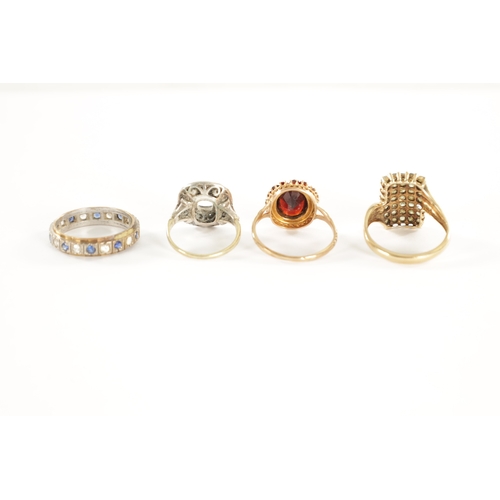 471 - A COLLECTION OF FOUR 9CT GOLD RINGS, a diamond and sapphire eternity ring, a diamond ring with a mis... 