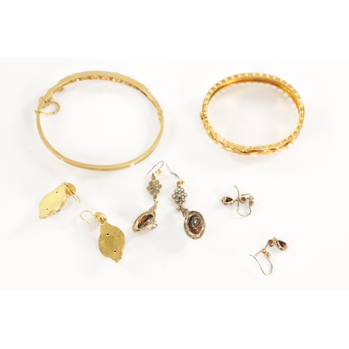 478 - A COLLECTION OF ANTIQUE GILT METAL JEWELLERY comprising of two bracelets and three pairs of earrings... 