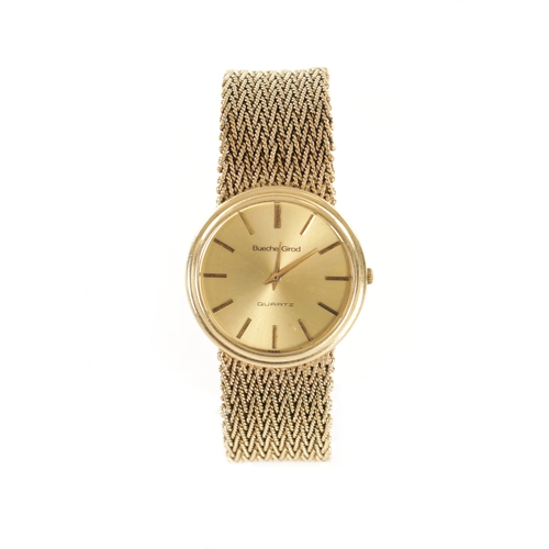 513 - A GENTLEMAN'S 9CT GOLD BUECHE-GIROD WRISTWATCH on original 9ct gold bracelet, the gold dial with bat... 