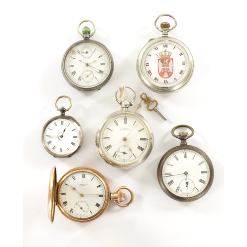 515 - A COLLECTION OF SIX POCKET WATCHES comprising of an open-faced keyless wound watch with an embossed ... 