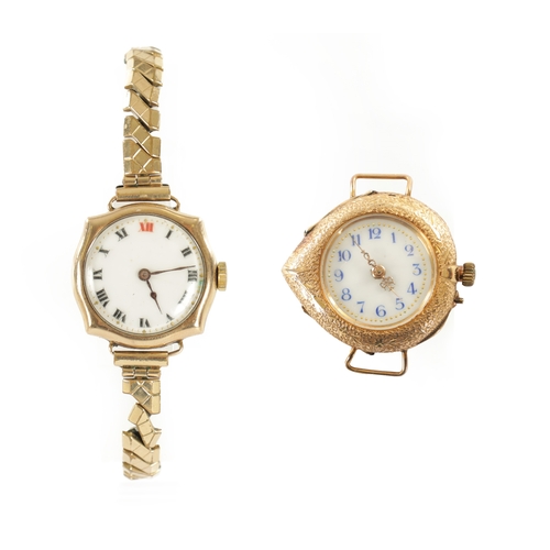 516 - TWO LADIES 1930’S GOLD WRISTWATCHES a 9ct gold watch with a rolled gold bracelet and manual winding ... 