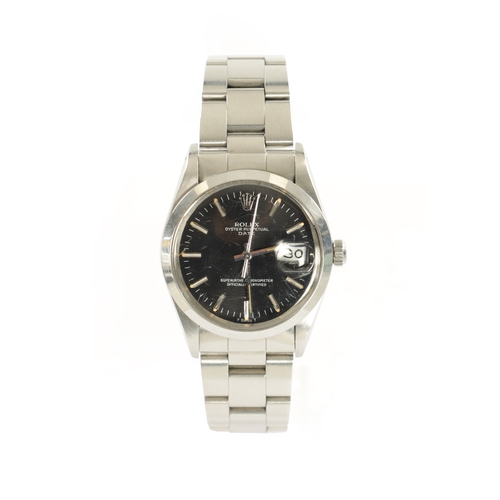 517 - A GENTLEMAN'S STEEL 1970'S ROLEX OYSTER PERPETUAL DATE on steel oyster bracelet, the black dial with... 