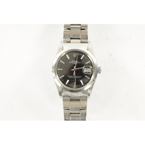 517 - A GENTLEMAN'S STEEL 1970'S ROLEX OYSTER PERPETUAL DATE on steel oyster bracelet, the black dial with... 