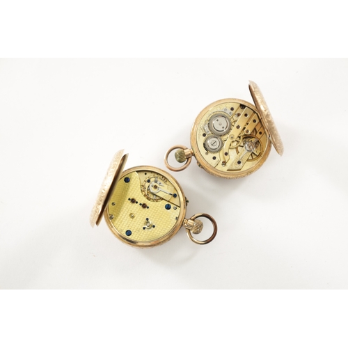 518 - TWO 14CT GOLD LADIES FOB WATCHES both open face with keyless spring-driven movements, one signed Fat... 