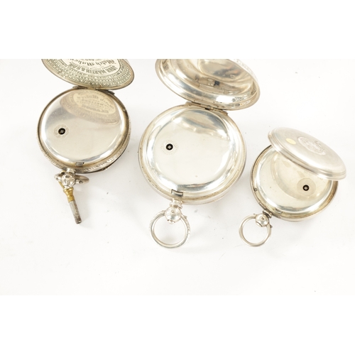 520 - A COLLECTION OF THREE 19TH CENTURY SILVER CASED OPEN FACED POCKET WATCHES all three with silver engr... 