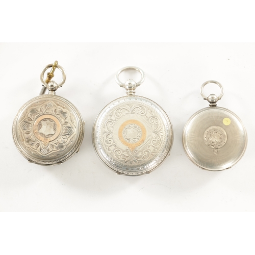 520 - A COLLECTION OF THREE 19TH CENTURY SILVER CASED OPEN FACED POCKET WATCHES all three with silver engr... 