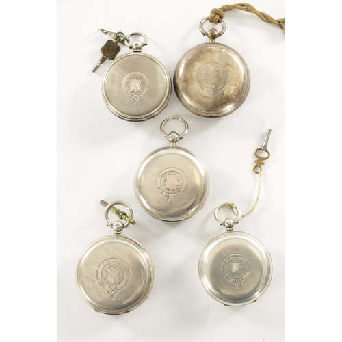 525 - A COLLECTION OF FIVE ENGLISH OPEN-FACED SILVER POCKET WATCHES by Henry Laycock, Settle, Rhodes, and ... 