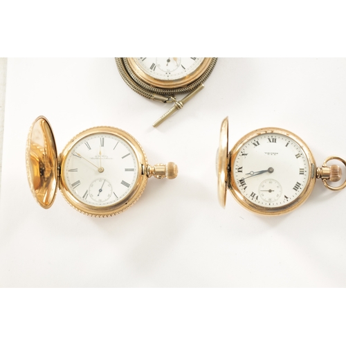 527 - A COLLECTION OF FIVE AMERICAN ROLLED GOLD POCKET WATCHES comprising of three Waltham's, all keyless ... 