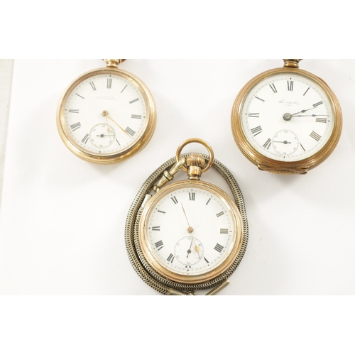 527 - A COLLECTION OF FIVE AMERICAN ROLLED GOLD POCKET WATCHES comprising of three Waltham's, all keyless ... 