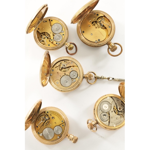 527 - A COLLECTION OF FIVE AMERICAN ROLLED GOLD POCKET WATCHES comprising of three Waltham's, all keyless ... 