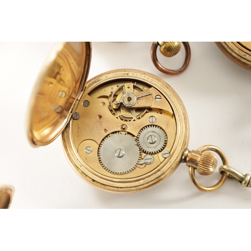 527 - A COLLECTION OF FIVE AMERICAN ROLLED GOLD POCKET WATCHES comprising of three Waltham's, all keyless ... 